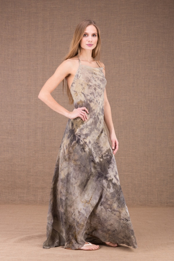 ESTERA organic cotton print backless long dress 4