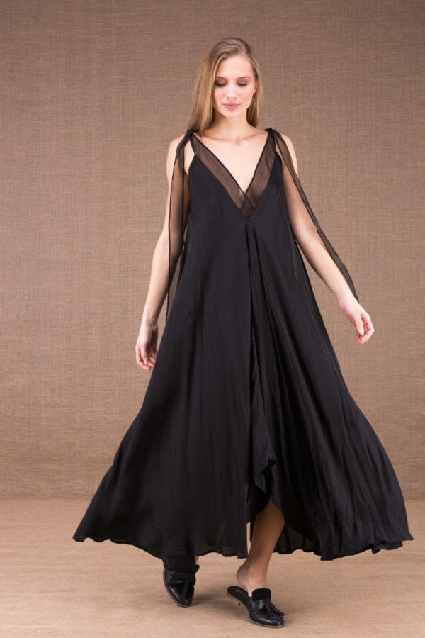 RIAMA Black viscose long flared dress 2