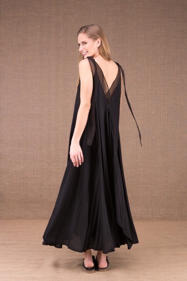 RIAMA Black viscose long flared dress 7