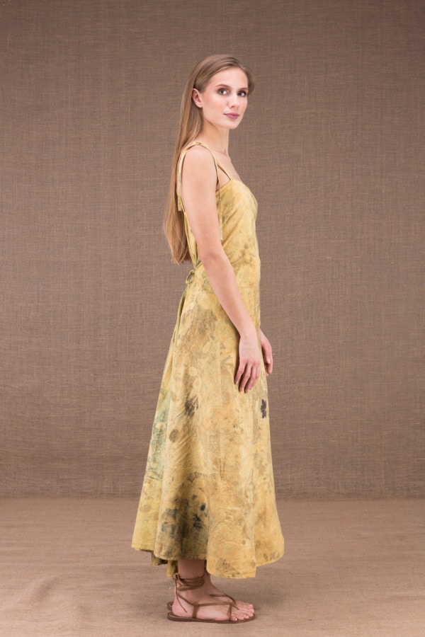 SABA long flared dress in organic cotton eco print 4
