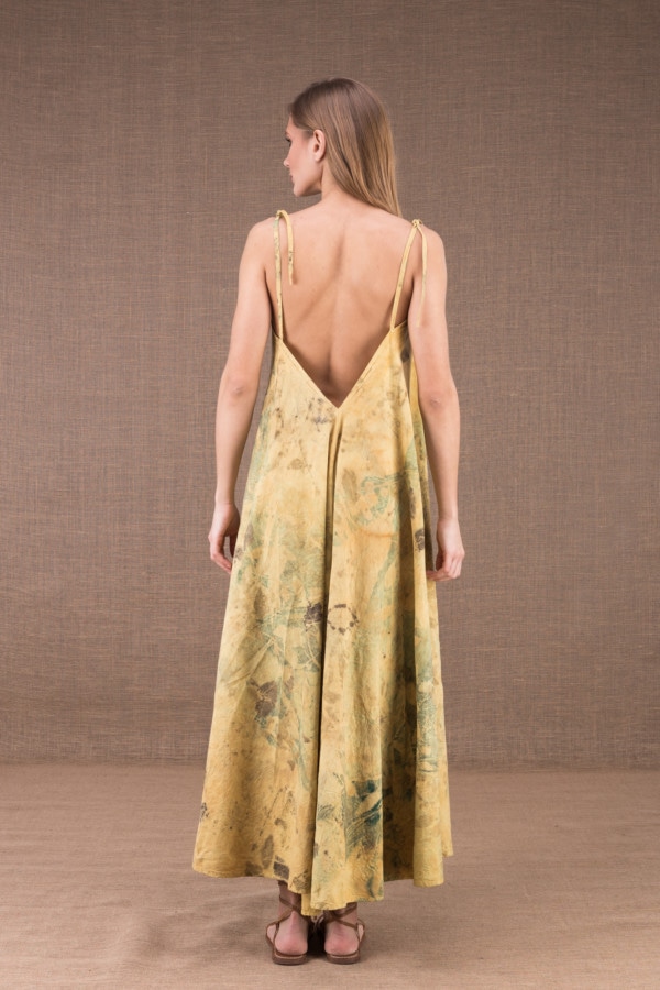 SABA long flared dress in organic cotton eco print 5