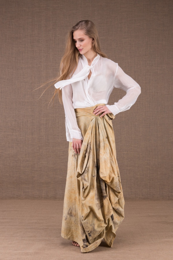 SAOLI long wrap skirt in organic cotton eco print 1