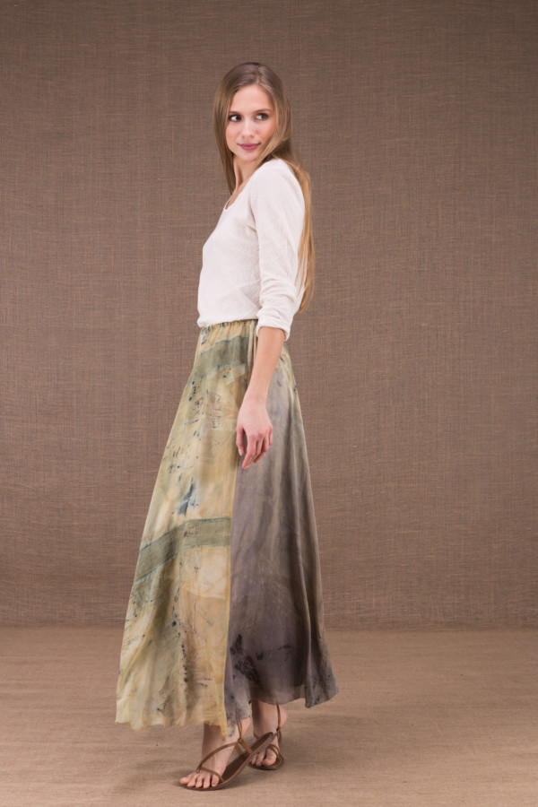 WANDA long flared skirt in organic cotton and eco print silk 3