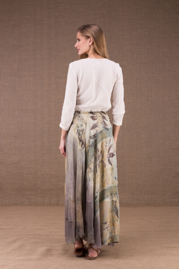 WANDA long flared skirt in organic cotton and eco print silk 5