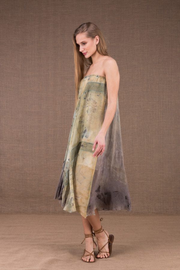 WANDA flared mid-length dress in organic cotton and eco print silk 3
