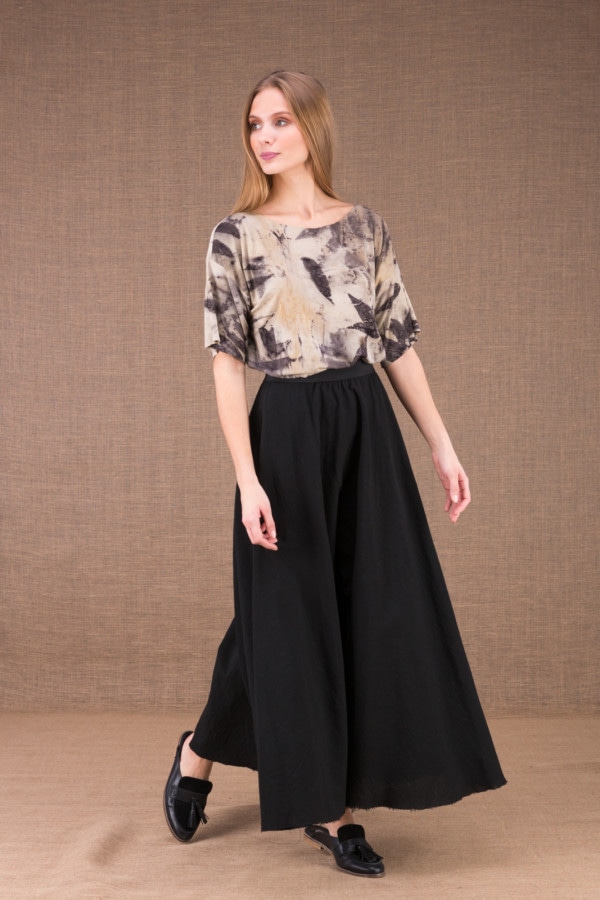 MAYA Black long flared organic cotton dress 1