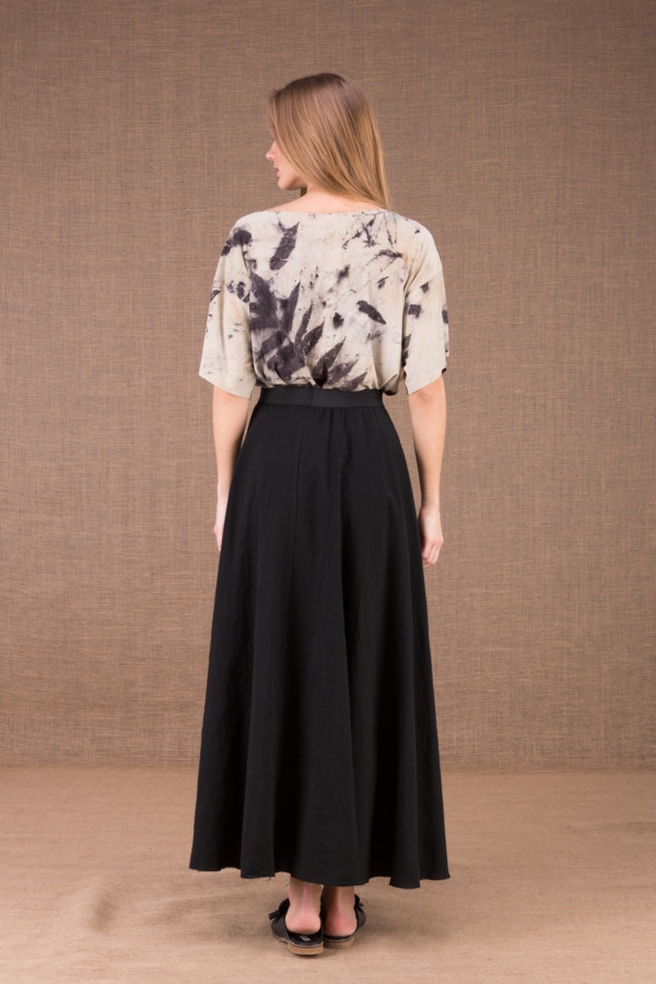 MAYA Black long flared organic cotton dress 3