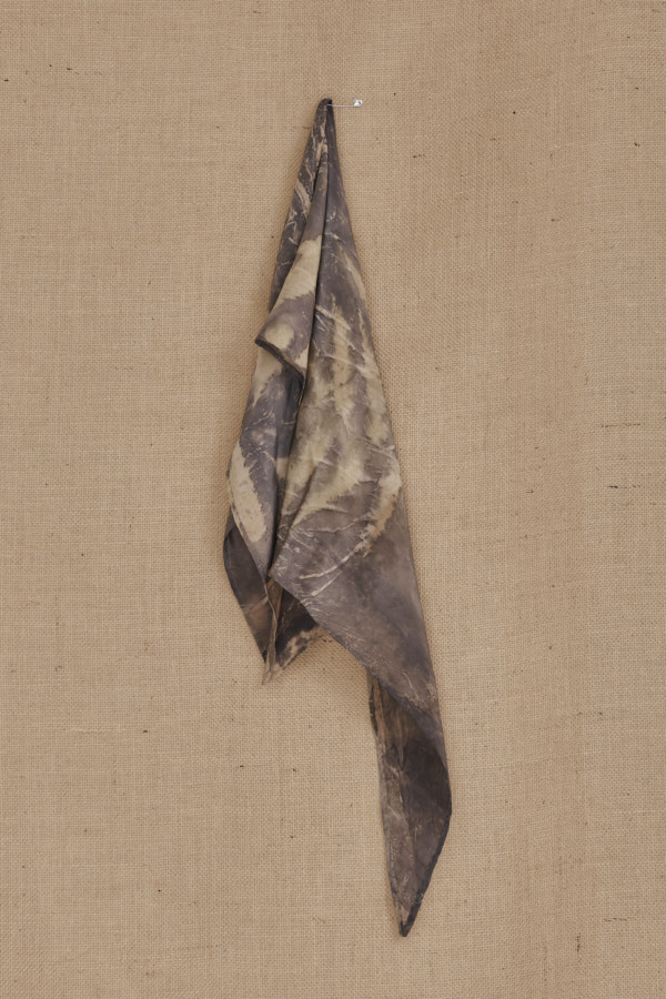 Gray-beige eco-print silk scarf ELIZA - 4