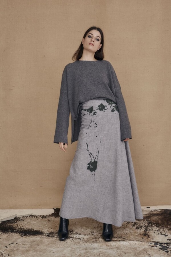 Long flared hand painted wool skirt MILADY gray - 1