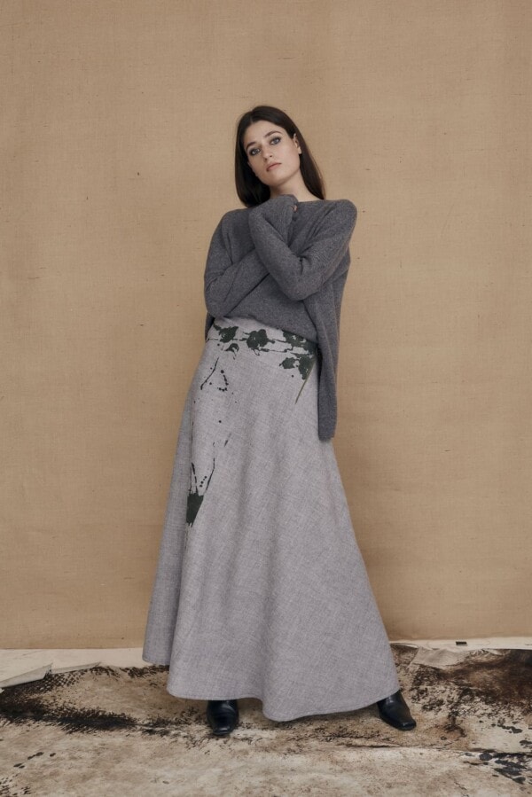 Long flared hand painted wool skirt MILADY gray - 2