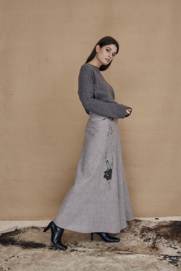 Long flared hand painted wool skirt MILADY gray - 3