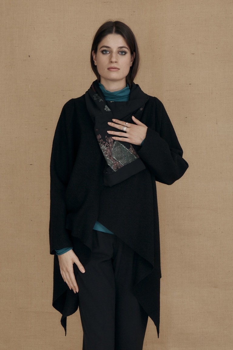 Boiled wool kimono jacket black DAI Boutique ASKA