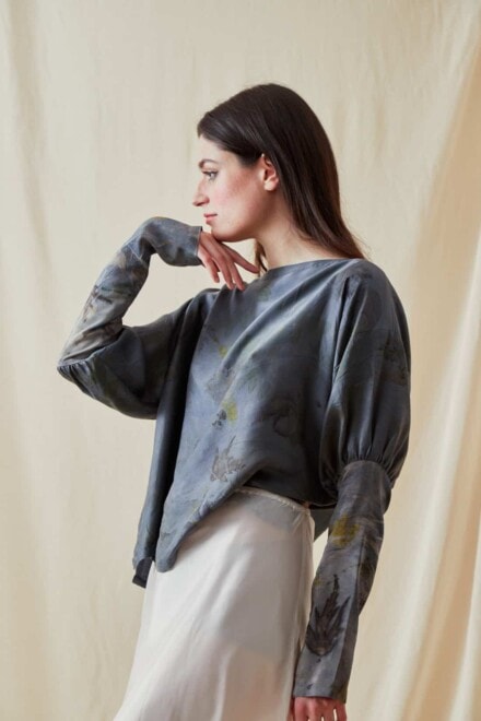 Eco-print silk satin blouse HELOISE - 3