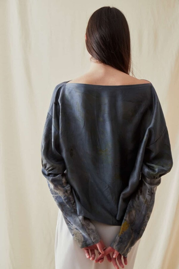 Eco-print silk satin blouse HELOISE - 4