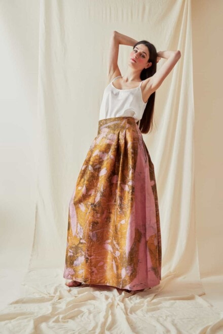 Long eco-print wild silk skirt SARIA - 2