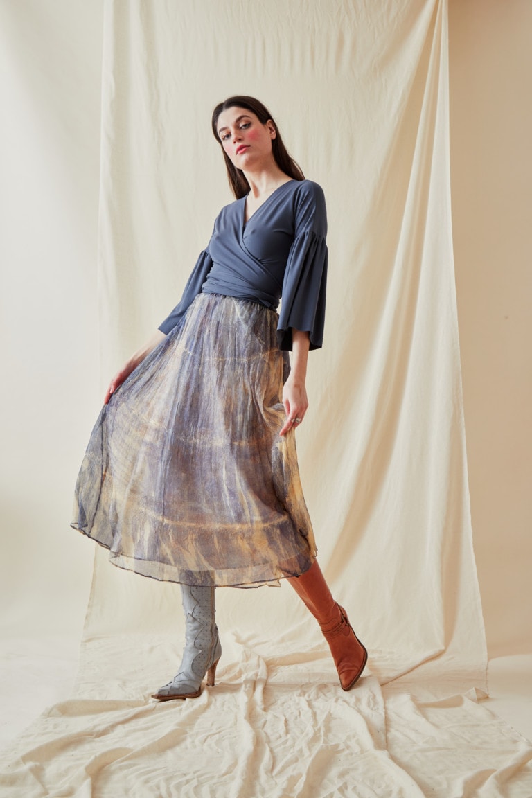 Jupe August Silk 100% Soie – Bleu Foncé Satiné, Taille 3, Mi-longueur Et Coupe A – Neuf Avec étiquettes