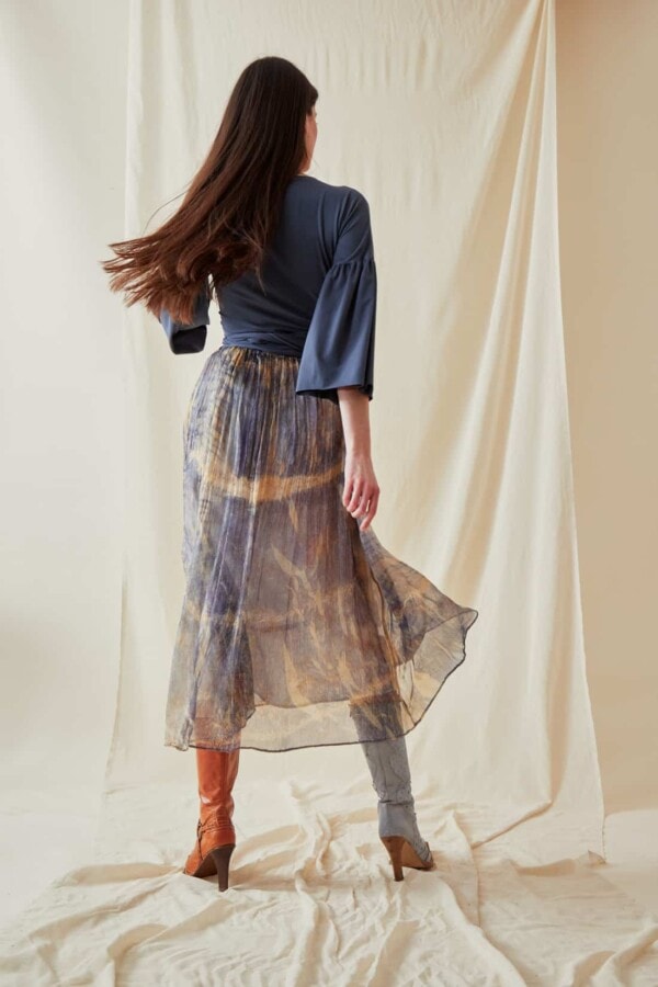 Hand-printed silk-chiffon midi skirt KNOSSOS Blue - 5
