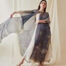 Hand Printed Silk Chiffon Kaftan Coat OLYMPE Blue - 2