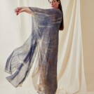Hand Printed Silk Chiffon Kaftan Coat OLYMPE Blue - 4