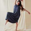Loose and long viscose knit dress ATHENA Gray-Indigo- 1