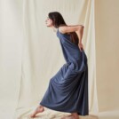 Loose and long viscose knit dress ATHENA Gray-Indigo - 3