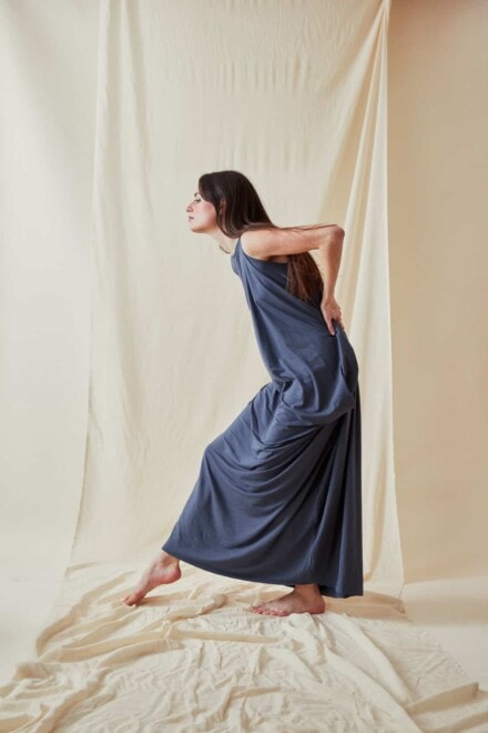 Loose and long viscose knit dress ATHENA Gray-Indigo - 3