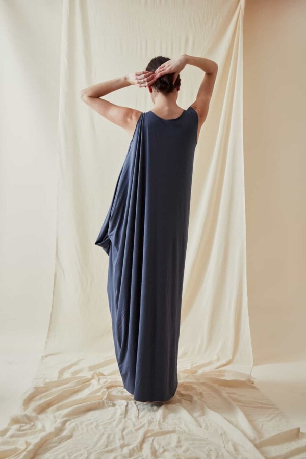 Loose and long viscose knit dress ATHENA Gray-Indigo - 4