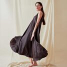 Robe longue boheme evasee en viscose RHODES Marron-Chocolat - 1