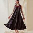 Robe longue boheme evasee en viscose RHODES Marron-Chocolat - 3