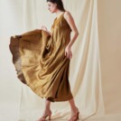 Robe longue boheme evasee en viscose RHODES Or - 1