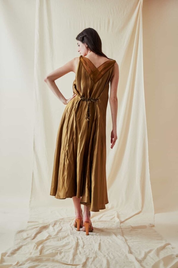 Long bohemian flared viscose dress RHODES Gold - 3