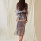 Robe mi-longue en mousseline de soie imprimee a la main KNOSSOS Bleue - 3
