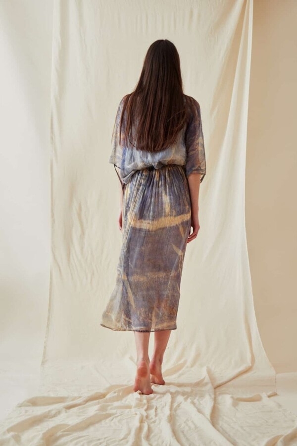 Hand Printed Chiffon Midi Dress KNOSSOS Blue - 3