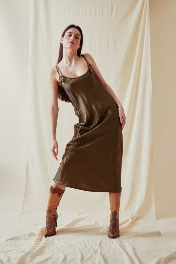 Mid-length viscose slip dress DIA Bronze - 3