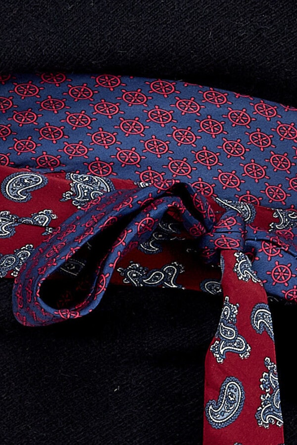 Arabesque-Bordeaux vintage textile tie-belt OBI 4
