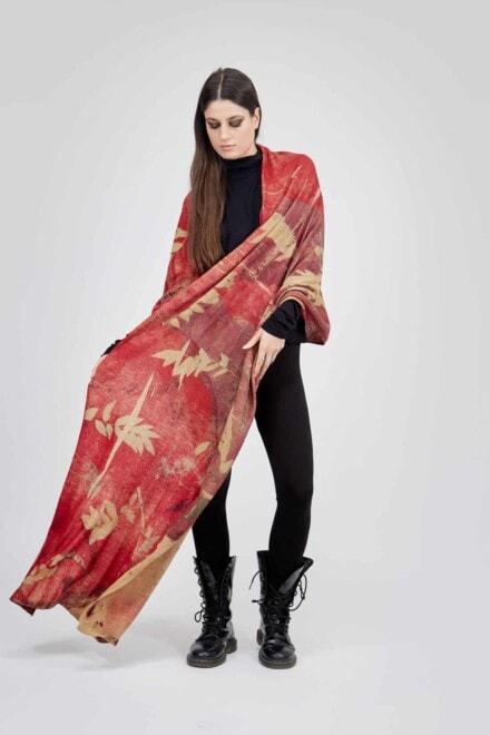 Large modular hand-printed shawl VIGNE 2