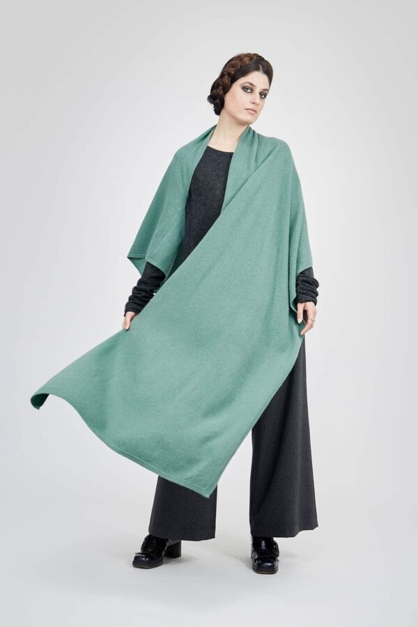 Large modular shawl in Mente Green wool TATRY 3