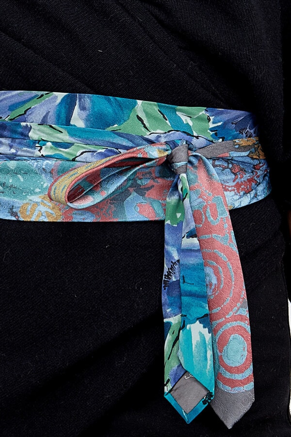 Vintage ties textile belt Blue-Turquoise OBI 4