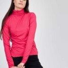 Col roule fin en-maille de viscose WONDER Fuschia 1