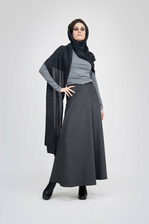 Large modular shawl in cashmere COCON Anthracite Gray 2
