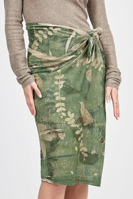 Straight skirt in green hand-printed wool MIDI 5
