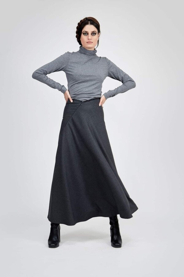 Long Gray flared skirt TEXAS 3