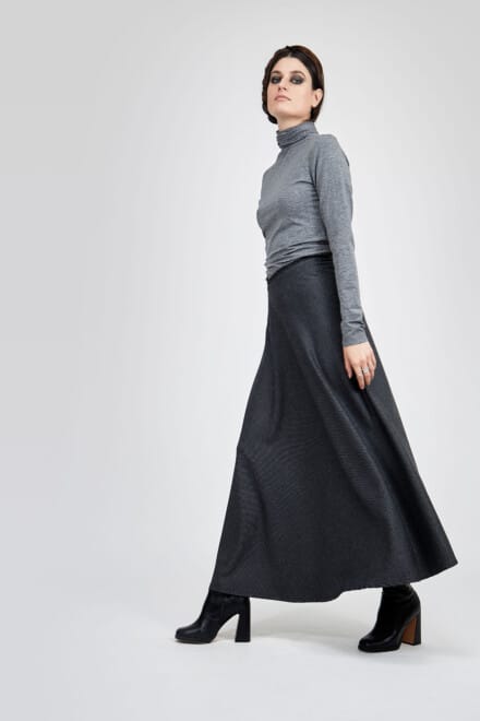 Long Gray flared skirt TEXAS 4