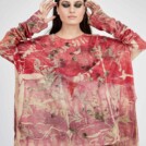 Pull large imprime vegetale a la main FLEUR Rouge 2
