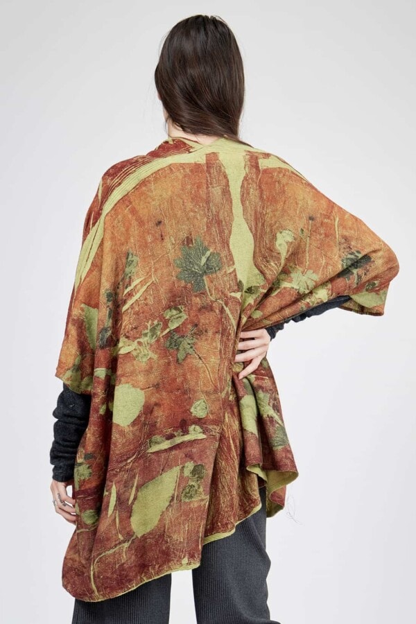 Veste kimono imprimee a la main en maille de laine ISADORA Rouille 9