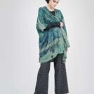 Veste kimono imprimee a la main en maille de laine ISADORA Vert 2