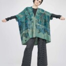 Veste kimono imprimee a la main en maille de laine ISADORA Vert 4
