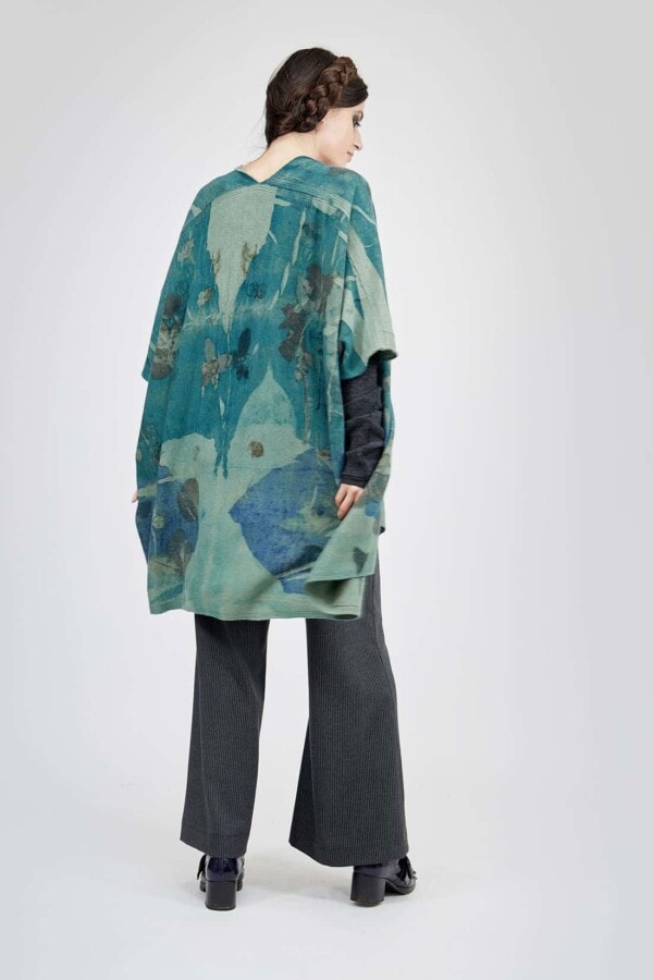 Hand-printed wool knit kimono jacket ISADORA Green 5