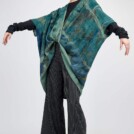 Veste kimono imprimee a la main en maille de laine ISADORA Vert 7