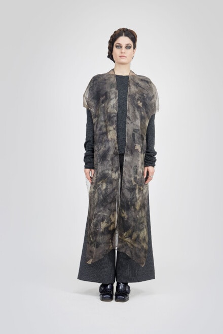 Eco-print kimono vest in silk organza OSAKA 1
